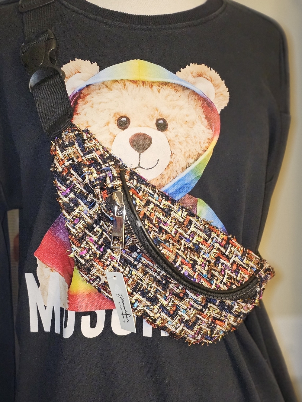 Jennifer & Company Multicolor Tweed Belt Bag Fanny Pack Crossbody Adjustble NWOT